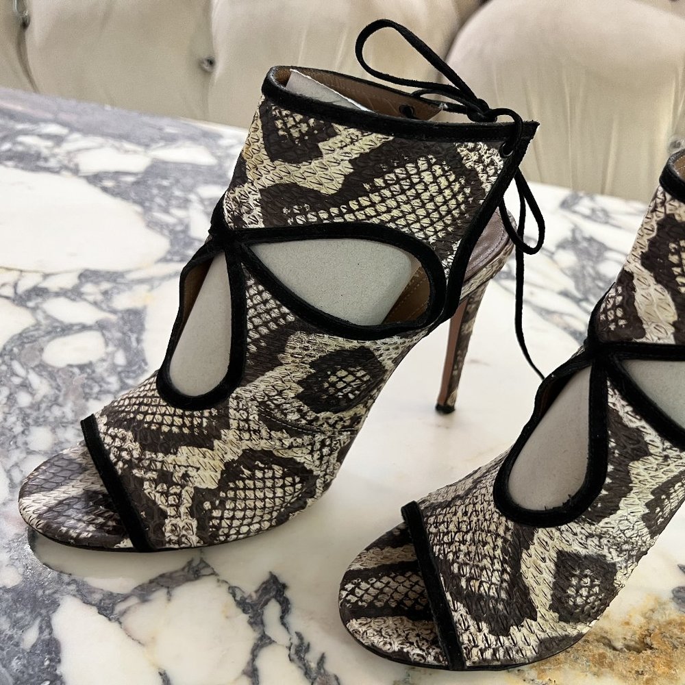 Aquazzura Sexy Thing Cutout Snakeskin Sandals 38 - Picture 9 of 9